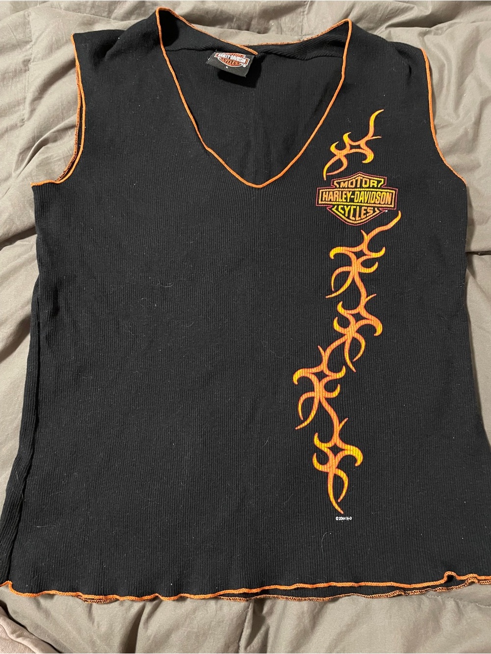 Harley-Davidson Black Tank w/Orange Flame Graphic size Large. St Thomas. Womens